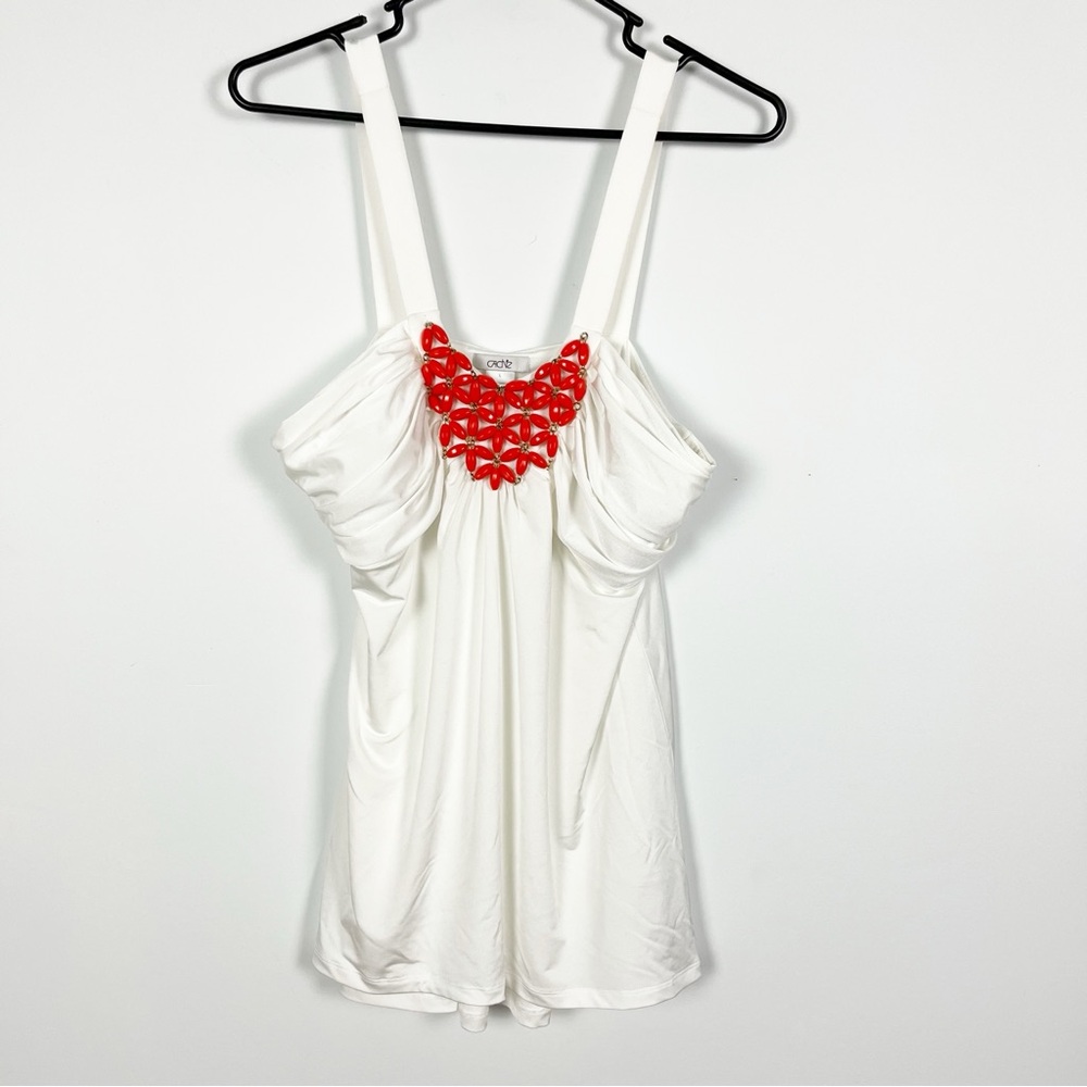 Vtg Cache White Beaded Embellished Tank Top